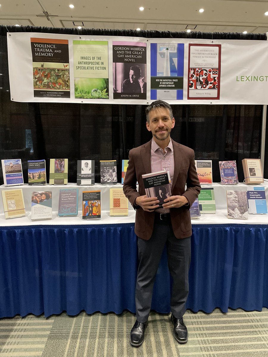 RLPublisher's tweet image. A Lexington Books booth visit at @MLAnews annual meeting. Here’s “Gordon Merrick and the Great Gay American Novel” author Joseph M. Ortiz in our #MLA23 booth today!