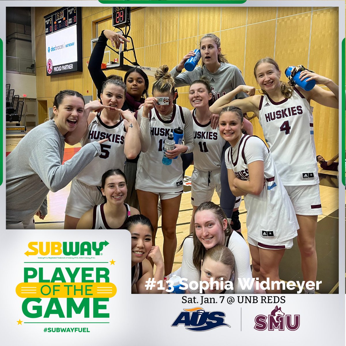 SMUHuskies's tweet photo. Huskies guard Sophia Widmeyer (Dartmouth, N.S.) was named @SUBWAYCanada Player of the Game with 16 points and 5 rebounds! https://t.co/bcOKuieNZ4
