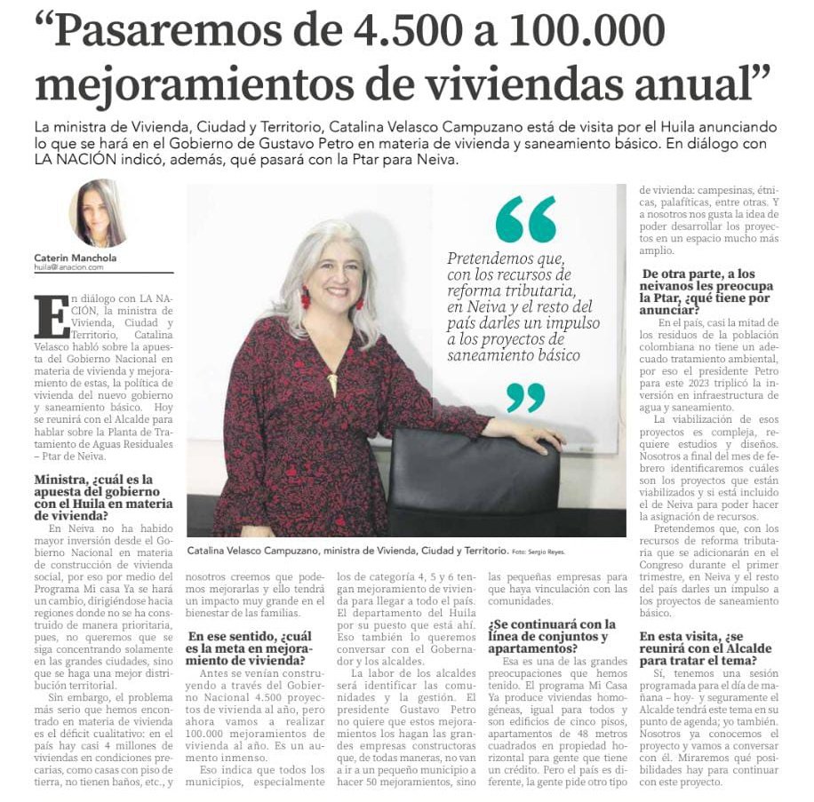 #Entrevista | “Pasaremos de 4.500 a 100.000 mejoramientos de viviendas anual” lanacion.com.co/pasaremos-de-4…