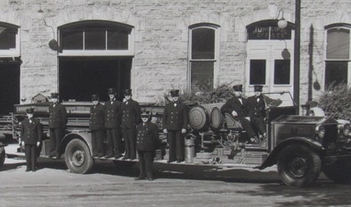 Image of the ladder truck at Preston Fire Department in 1939. The department was housed at the town hall, located in the Reuter Centre parking lot.