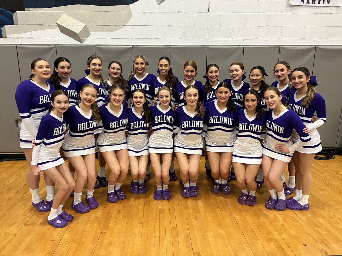 BaldwinHSCheer's tweet photo. Congratulations to our Competitive Team who received a bid to the PIAA State Cheer Championships in Hershey! 🍫💜 #ALLINFORBALDWIN https://t.co/mPA5PTDHDJ