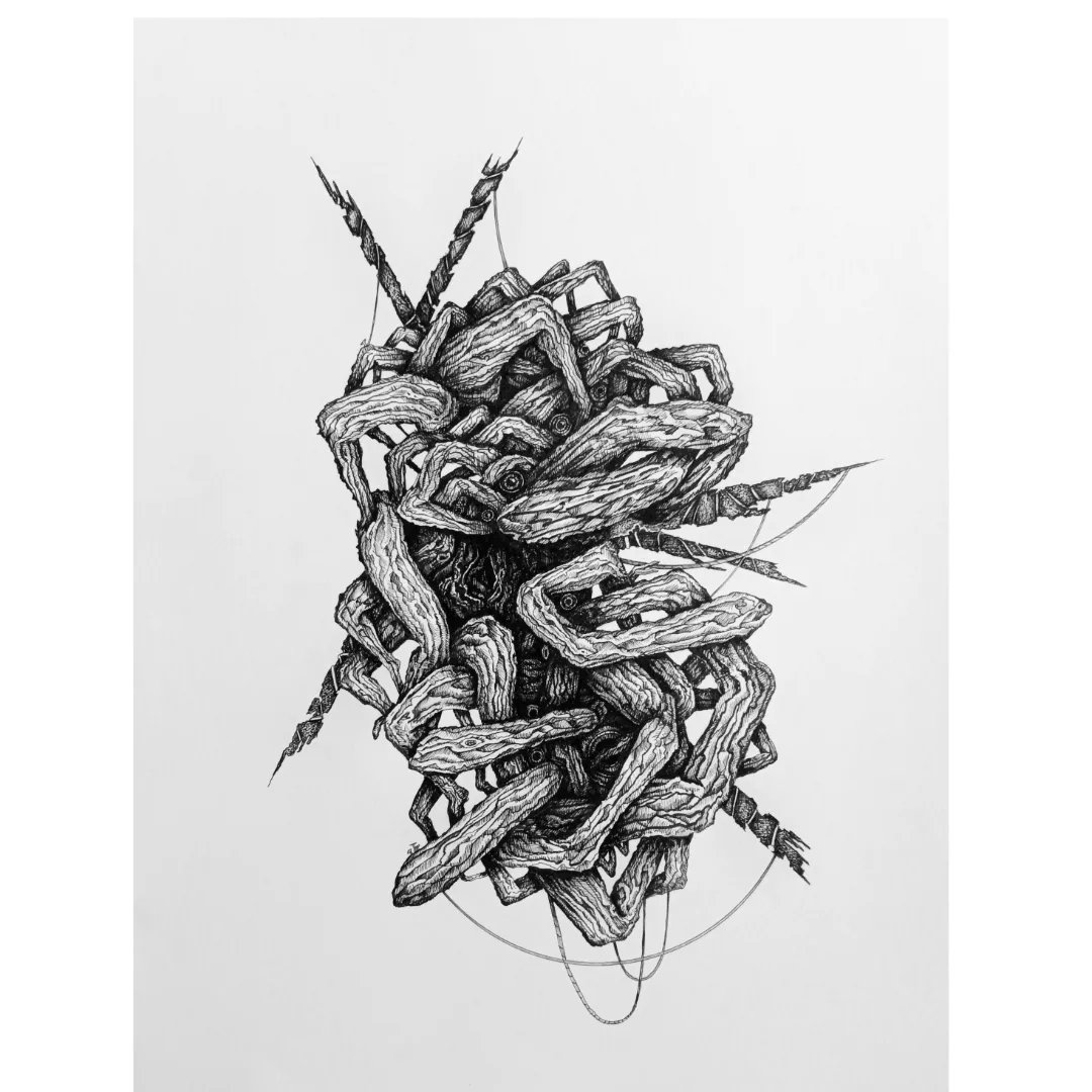 IWeirling's tweet photo. @Panose_wl I've grown real proud of 'Leviathan'. I think it works well as a visual representation of my (borderline crippling) anxiety as well as being a satisfying piece of art in composition and form. I get it out occasionally just to mull it over and I always think it's pretty neat. https://t.co/smGWjGHsZY