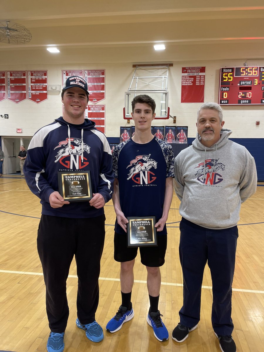 GNG_AD's tweet photo. Football All-Stars recognized at the games tonight. Congratulations to Alex Henry, Nick Geer, Miles Post and Mikey Ryan! #patriotpride https://t.co/HUKI0prJZM