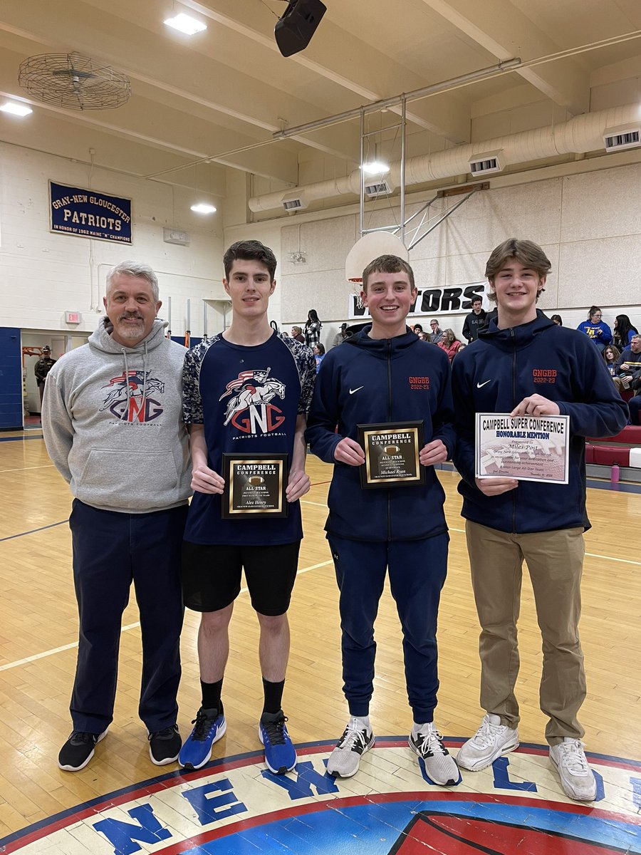 GNG_AD's tweet photo. Football All-Stars recognized at the games tonight. Congratulations to Alex Henry, Nick Geer, Miles Post and Mikey Ryan! #patriotpride https://t.co/HUKI0prJZM