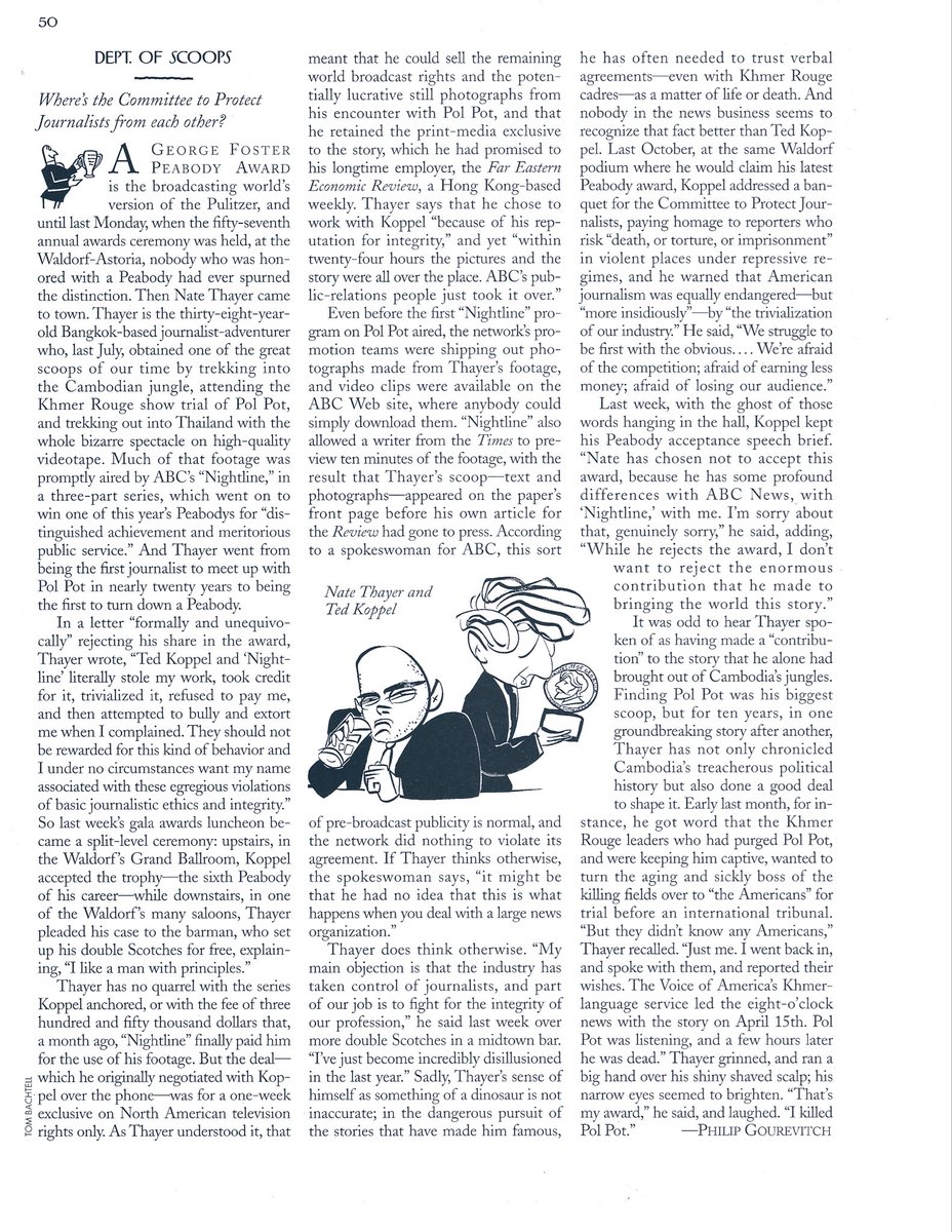 This, by <a href="/PGourevitch/">Philip Gourevitch</a> about Nate Thayer, remains vivid. Just delightful absurdity…