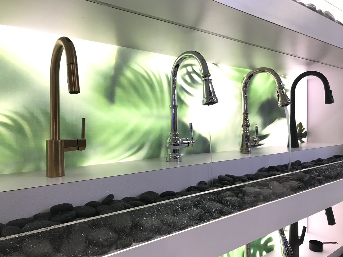 askpdt's tweet photo. Gold faucets caught our #design eye, including products from Bemis and @moen. Bemis FLOW touch interface was intuitive and displayed the water temperature. #CES2023 #PDTCES https://t.co/1Ho6coZvhG