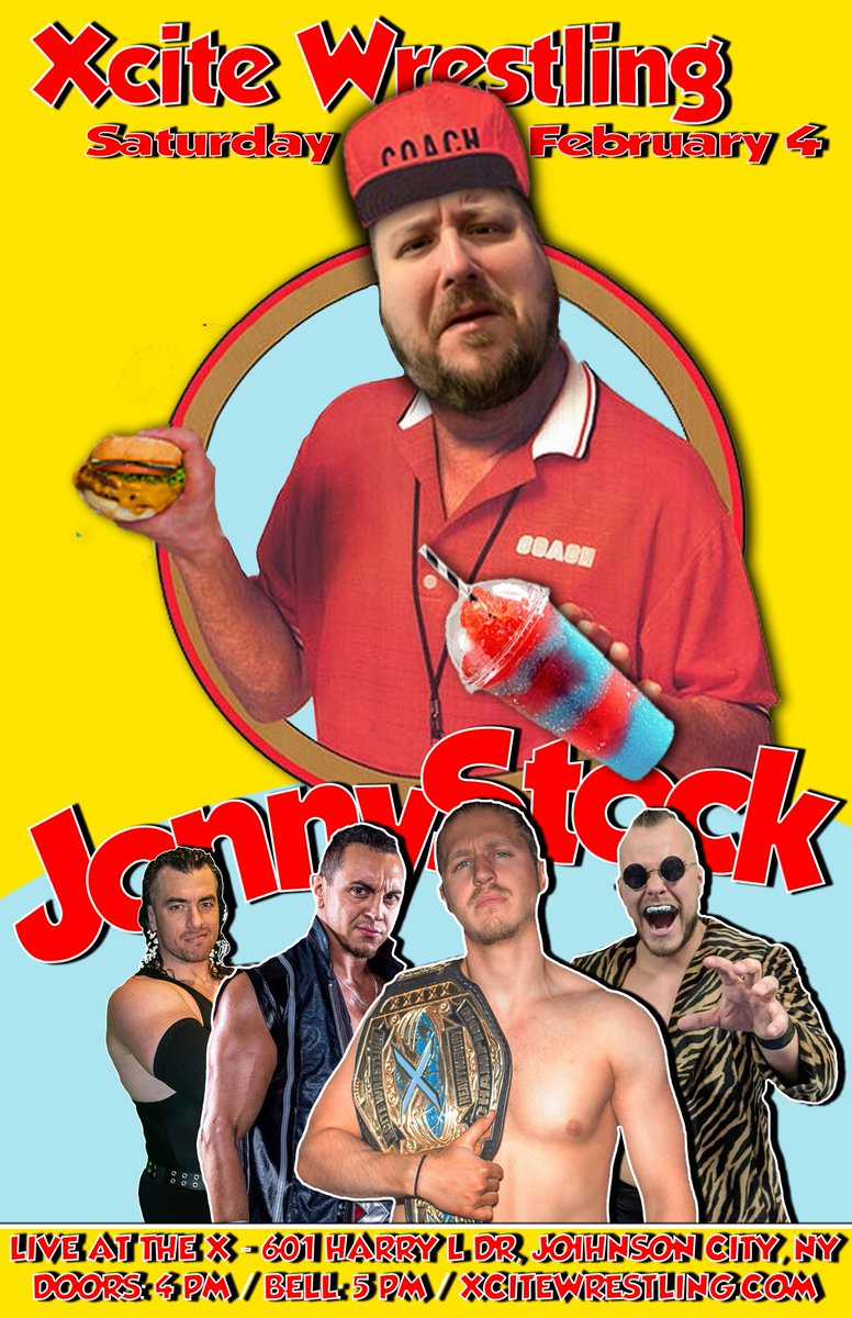 XciteWrestling's tweet photo. ITS JONNYSTOCK SEASON!
Saturday February 4, 2023
The X (601 Harry L Dr, Johnson City, NY)
Tickets @ https://t.co/eOukEZG6bF
Talent To Appear
@TheKevinBennett
@LeonStGiovanni
#seancarr
@MikeSkyros
@TJ_Epixx
@chaelconnors
@IceboxAndo
@favorite4cast
@VinceValor31 https://t.co/i6bAEjtiuG