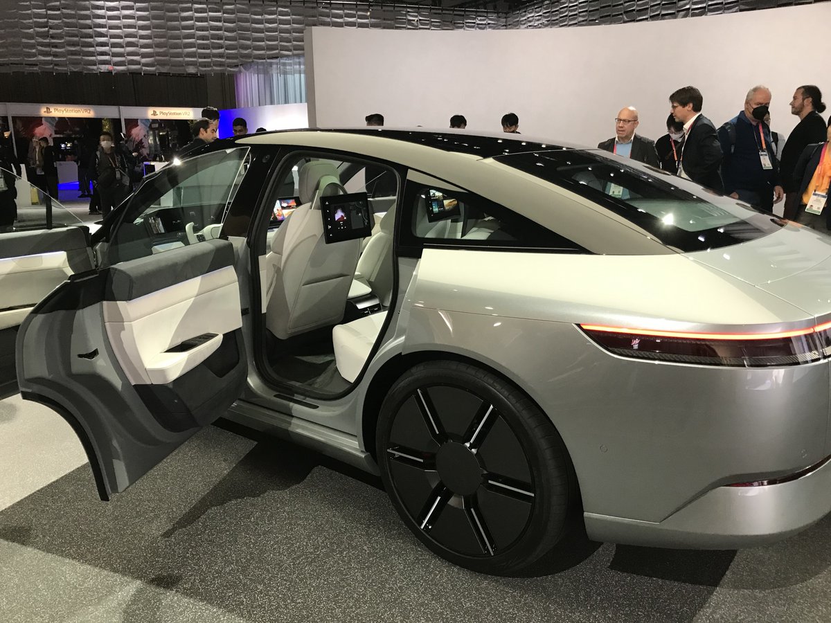 askpdt's tweet photo. .@Sony and @Honda are making forward progress in the EV space with its #AFEELA concept car: clean #design, inside and out. We should see this on the road in a few short years. #CES2023 #PDTCES https://t.co/HtwYzUNYAI