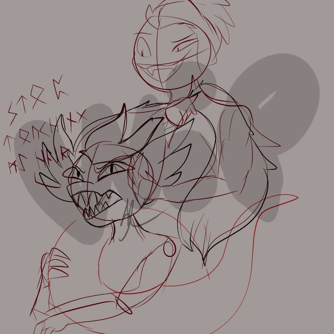 SharptheHybrid's tweet image. a lil wip I've been working on
monty is just trying to put Ragna's hair up and well Ragna not too keen with it XD
Ragna belongs to: me
Monty belongs and design by: @AxelGear11 @dommato1
#MontgomeryPython #HazbinHotel