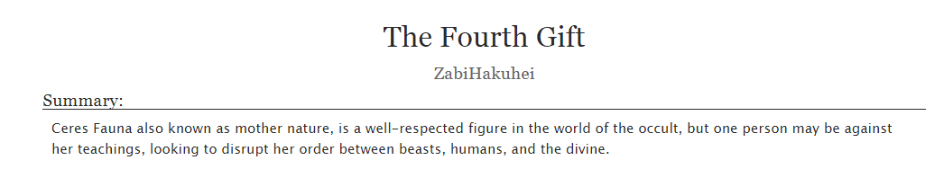 OverkilledRed_'s tweet photo. "The Fourth Gift"

New Hololive fanfic series written by me and starring Ceres Fauna as a protagonist.

Summary and Prelude.

Read complete here: https://t.co/vOcmhFF6AL

 #HoloFanfic #HololiveEN #Hololive #FineFaunart https://t.co/ySr0O8CdM2