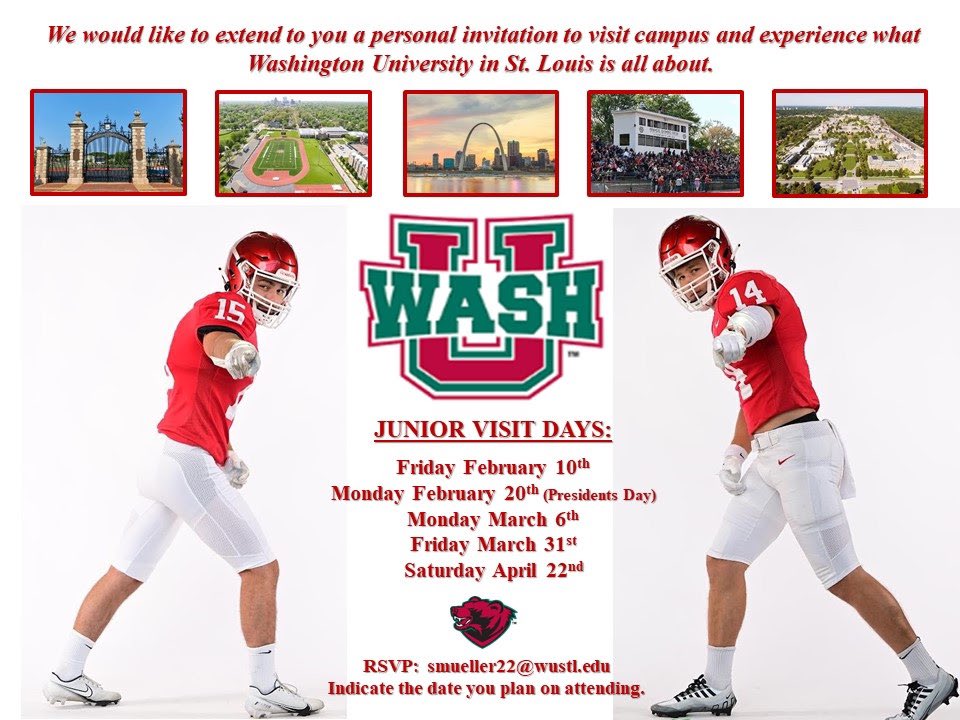 ndorsey3_'s tweet photo. A huge thank you to @MuellerFBCoach for the invite to @washufootball Junior Visit Day. I cannot wait to get to campus!  #LetsGoWashU #studentathlete

@jermodmapp @o_martin90 @tarulloSC https://t.co/ES5hkClLQ2
