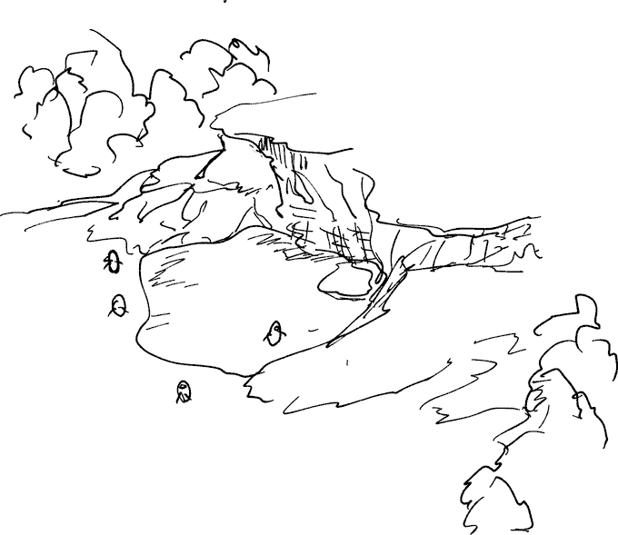 ロストアイランドのペンギンがいたとこを記憶だけで描いた 