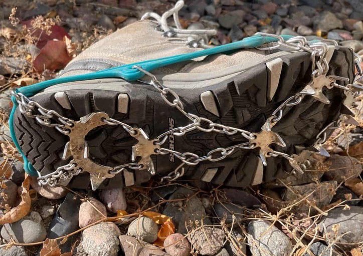 WestValleySAR's tweet image. Sometimes you will hear people mistakingly call #microspikes #crampons.  It’s important to know the big differences between the two!

Microspikes commonly use a flexible framing system and some combination of rubber or Velcro to fit around the heel and toe of boots or shoes.