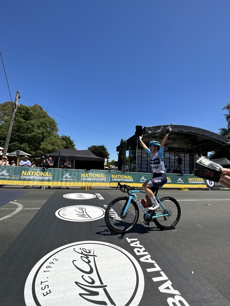 MelbourneJulie's tweet photo. Congrats @Brodie_Mai on a fantastic solo win at the #roadnats23 ##womensRR #aussiechamp @TrekSegafredo https://t.co/BruVfElXHh
