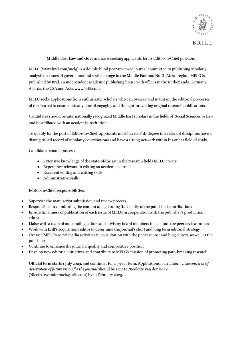Important announcement! 

MELG is looking for a new editor-in-chief. Please see the call for applications below.