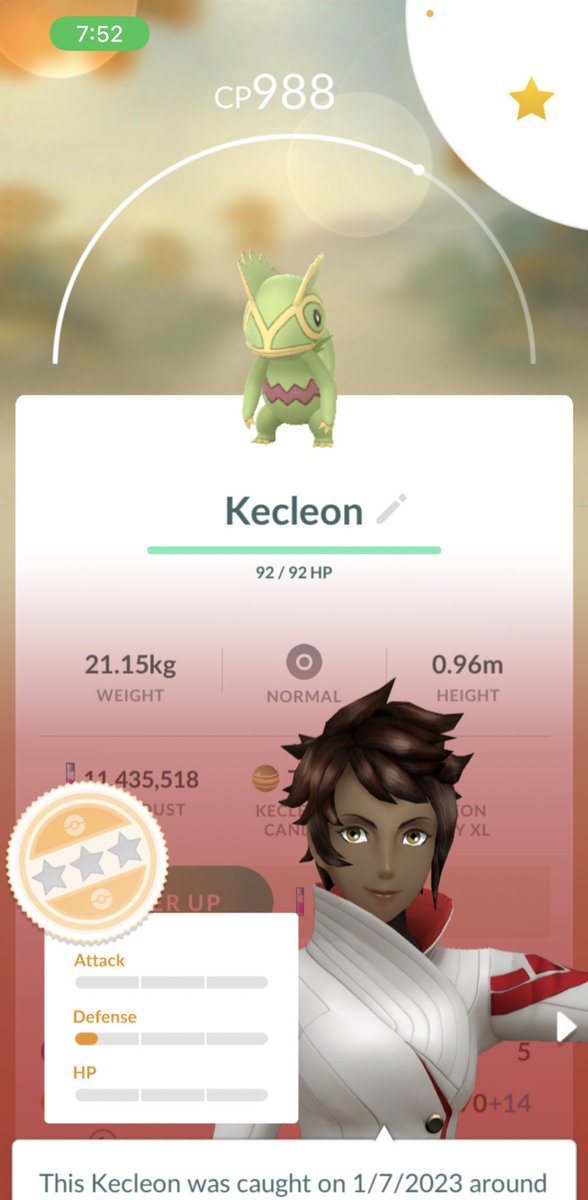 TeamValorCF17's tweet image. So glad I went back out! Absolutely horrible IVs, but I got it! Found a second one, too! For that one, I had to run across a field. Thankful for the light of the moon tonight 😂 Confessions of an adult woman who ran across a field at night to get a Pokémon. #PokemonGo #Kecleon