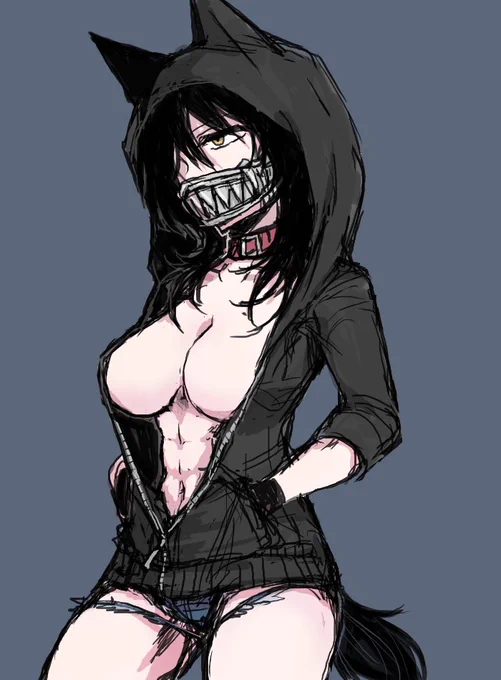 PFSOZは女キャラでやろうかという案もあって、その場合は前に落書きしたコイツだった。見た目はクールだけど中身はだらしないワーウルフの19歳不良娘。奔放でバラルをブラブラしては酒とか奢ってもらう、ミーハーで舞奏聖女や吟遊詩人に突っ込んでていつも金が無い。 