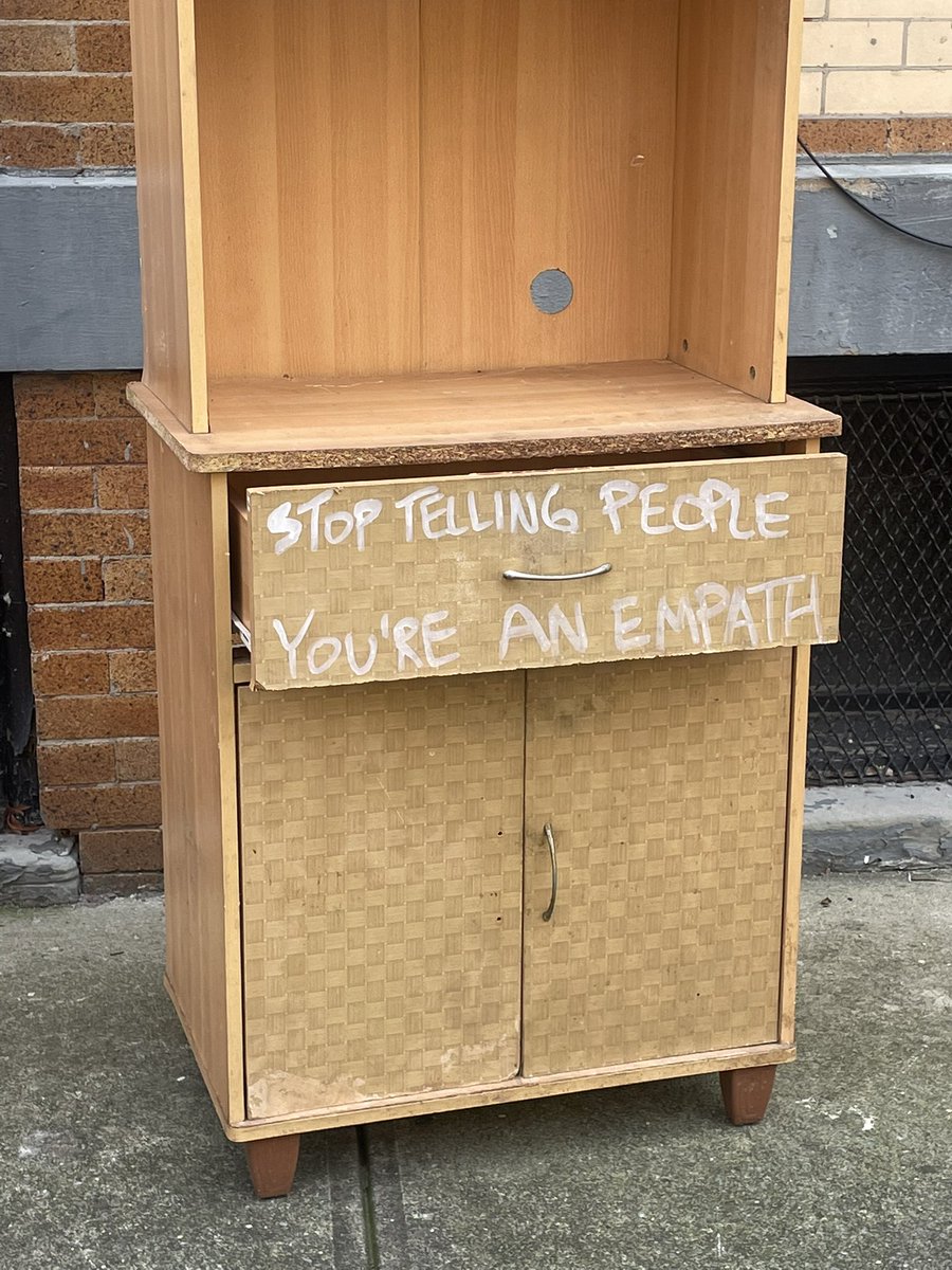 when i saw this earlier i thought it was a quirky street find, am just now realizing someone probably defaced it bc the owner of the dresser is their sworn enemy