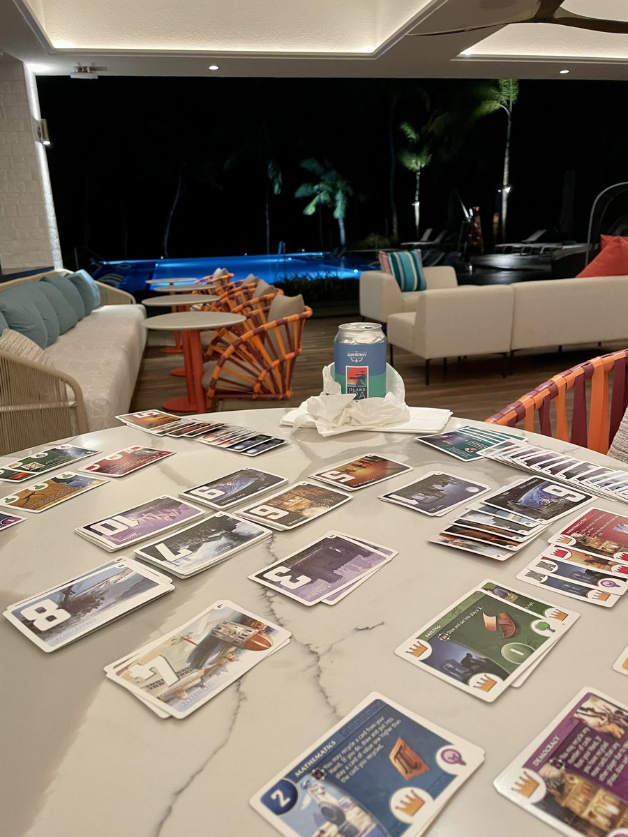 BoardGameBang's tweet photo. Cho finally said “enough is enough!” about the snow and booked us a trip to sunny #Guam🏝️
I brought along our friend #CarlChudyk for some poolside #Innovation 😎
A wonderful start to 2023 and some much needed healing time after a long 2022.
#boardgames #AsmadiGames #보드게임 https://t.co/pc2WiMhErZ