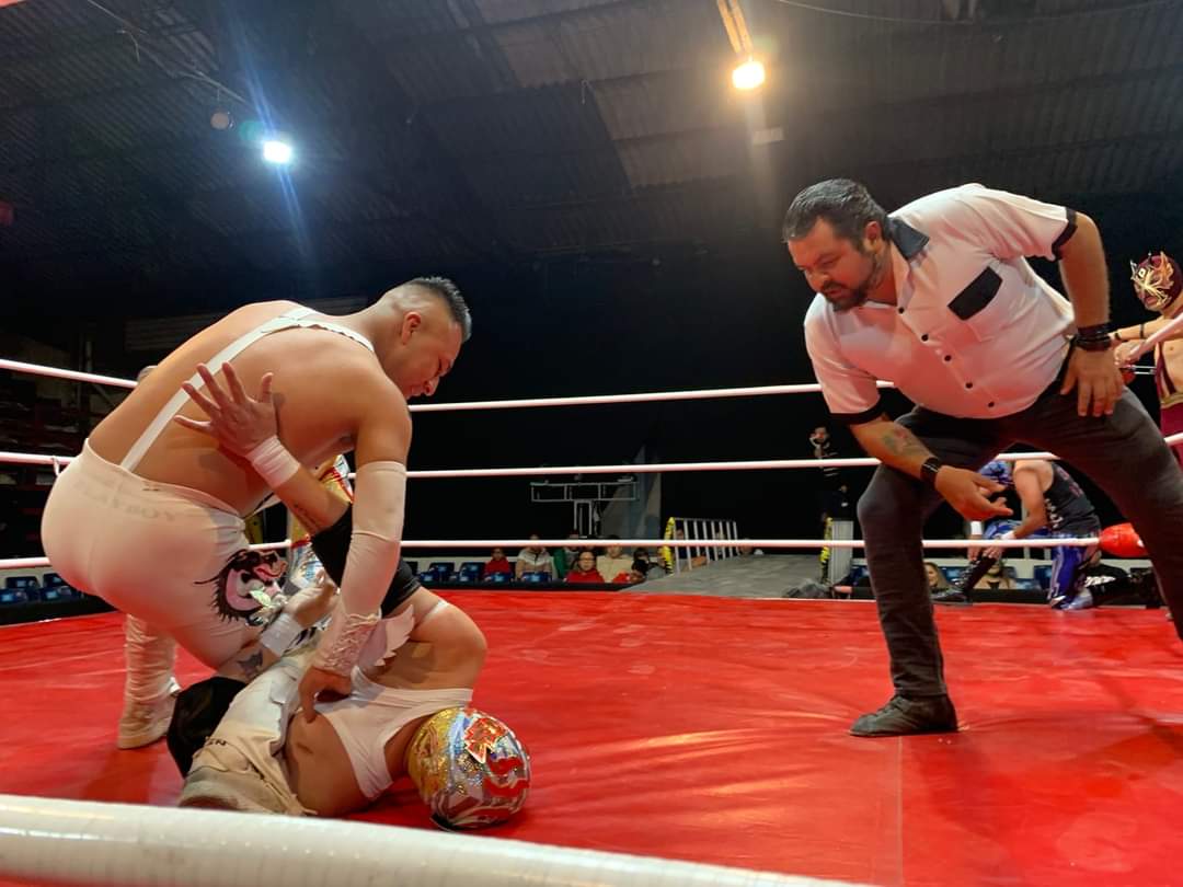 LaTijeraLucha's tweet photo. En una gran lucha de relevos australiano, la tercia técnica de #XDevilJr, #FlyDanger y #Aeronix se logran llevar el triunfo desde #ArenaLopezMateos a los rudos #XDragon, #Belico y #CaballeroBlanco en una batalla que es premiada por el respetable público de #AULL...
#latijera https://t.co/HFaw9CWxDh