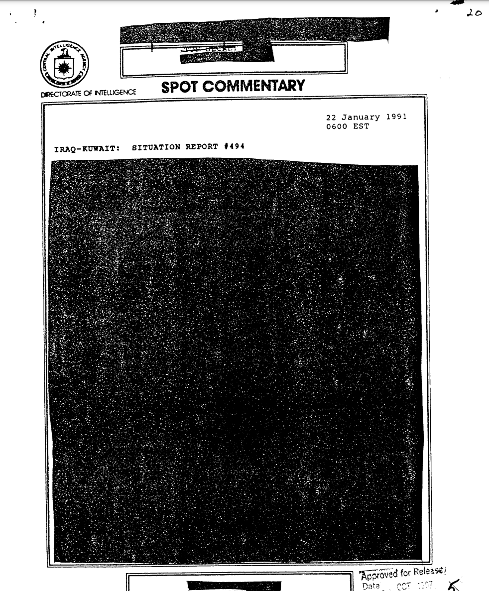 Luke_Thrumble's tweet photo. I hope whoever redacted this particular CIA document from 1991 was very pleased with themselves when they whipped out that "approved for release" stamp https://t.co/CZoqUzPMlM