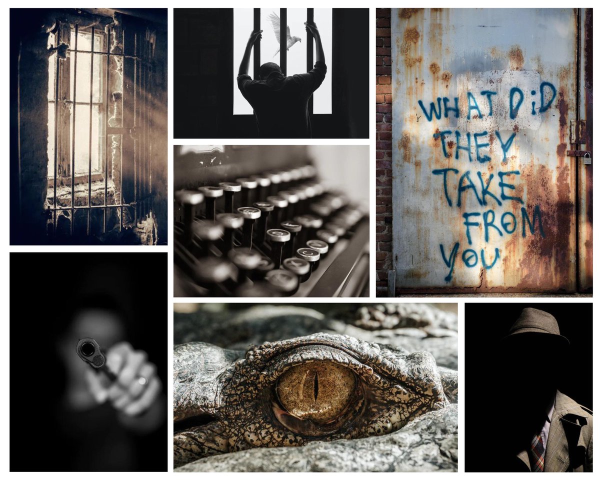 pepperdaphoenix's tweet photo. I created two new aesthetics for Kingsley, my gay ace anthro crocodile who is also a rebel leader/potential war criminal. Now sure which one I like more so I’m sharing both. #QueerCrocWIP #WritingCommunity #AceRep #AceCharacter https://t.co/z5wKUCd6Vi
