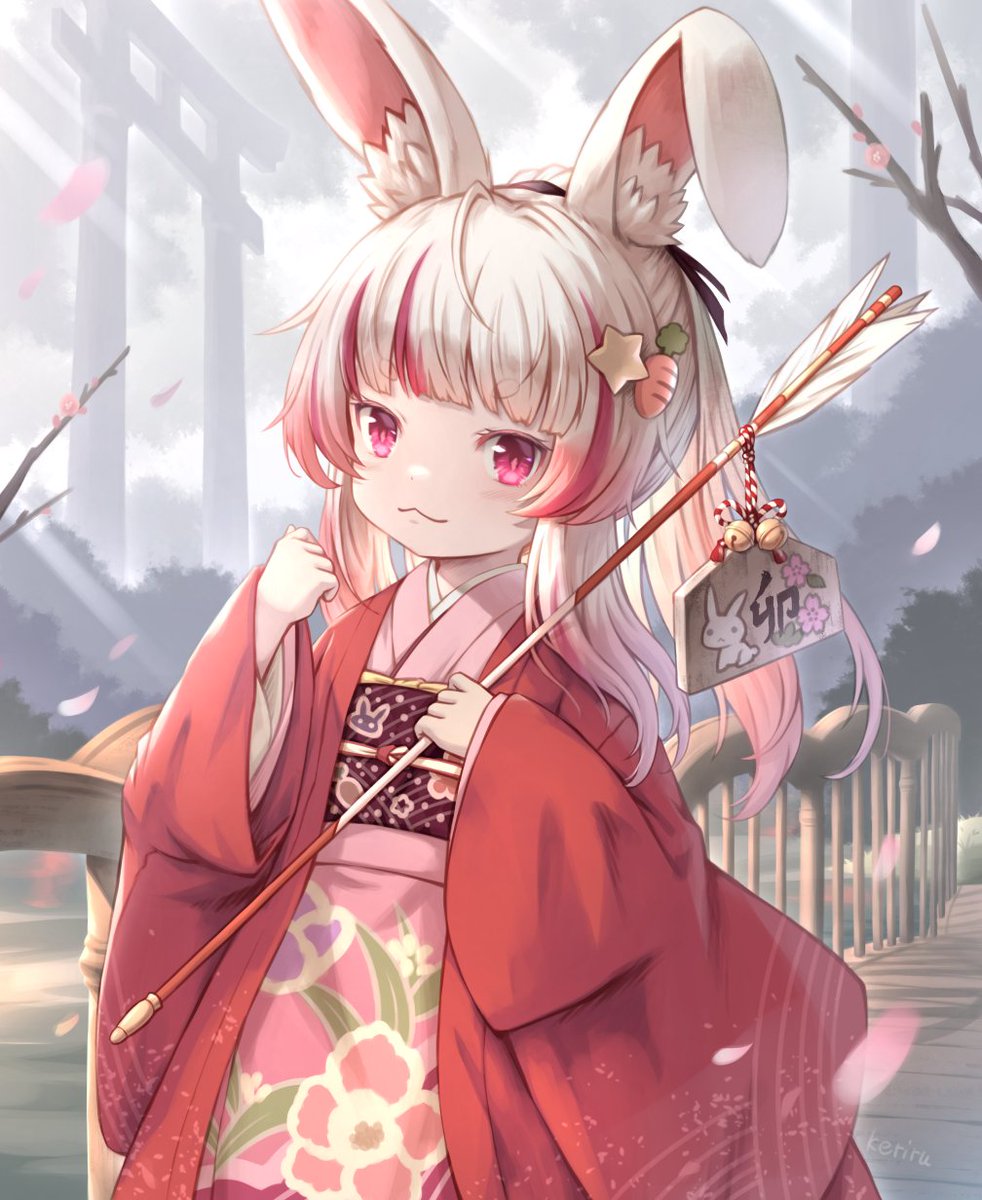 1girl animal ears japanese clothes kimono rabbit ears arrow (projectile) solo  illustration images