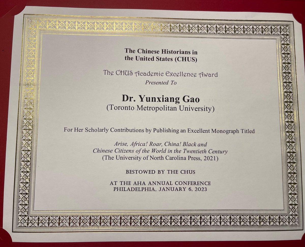 Congratulations @YunxiangGao and ARISE, AFRICA! ROAR, CHINA!: Black and Chinese Citizens of the World in the Twentieth Century for your Chinese Historians in the United States Academic Excellence Award! 🎉🎉 https://t.co/RyPaJzTkTK