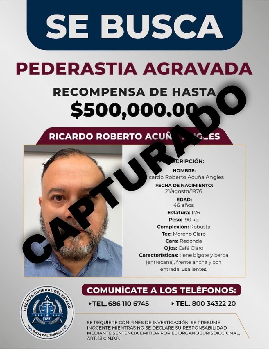 Logra <a href="/FGEQuintanaRoo/">Fiscalía General del Estado de Quintana Roo</a> detención de un pederasta en #Cancun, buscado por la #FGEBajaCalifornia.

Se le investiga por el presunto abuso sexual a 14 alumnos de una primaria de #Mexicali