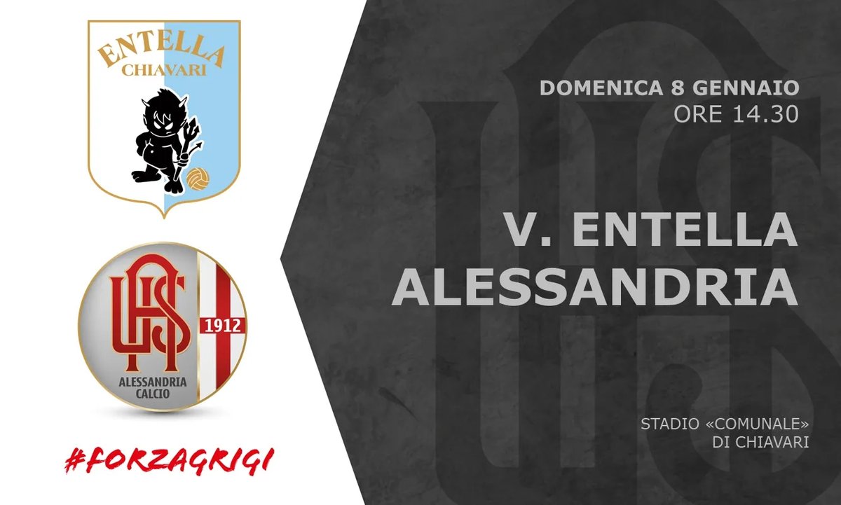 usalessandria's tweet photo. 👉🏼 🅼🅰🆃🅲🅷 🅳🅰🆈👈🏼

🇮🇹 #campionato 
🆚️ Virtus Entella 
🗓 8️⃣/0️⃣1️⃣/2️⃣3️⃣
⌚️ 1️⃣4️⃣.3️⃣0️⃣
🏟 #Comunale di Chiavari
📺 ELEVEN SPORTS 

#ENTALE #campionato #SerieC #gironeB #ForzaGrigi https://t.co/6wdRQDXHHU