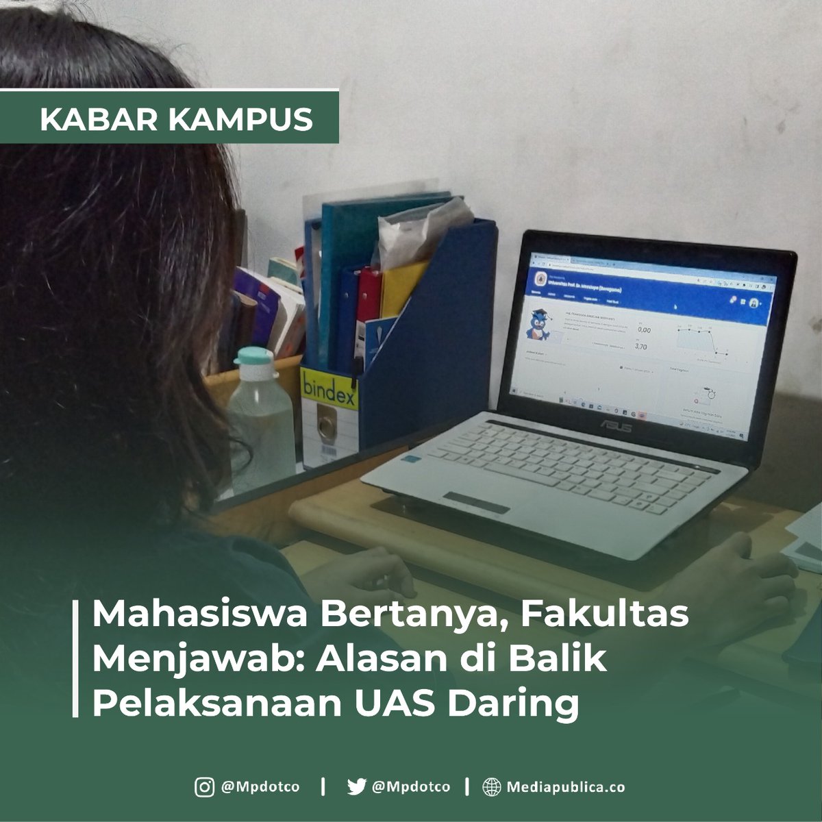 Fakultas Ilmu Komunikasi UPDM (B) akan menggelar UAS secara daring pada 9 – 13 Januari 2023. Keputusan ini menimbulkan pertanyaan lantaran pelaksanaannya berbeda dengan UTS silam. Lantas, bagaimana teknis pelaksanaan UAS nantinya? 

Baca selengkapnya: mediapublica.co/2023/01/08/mah…