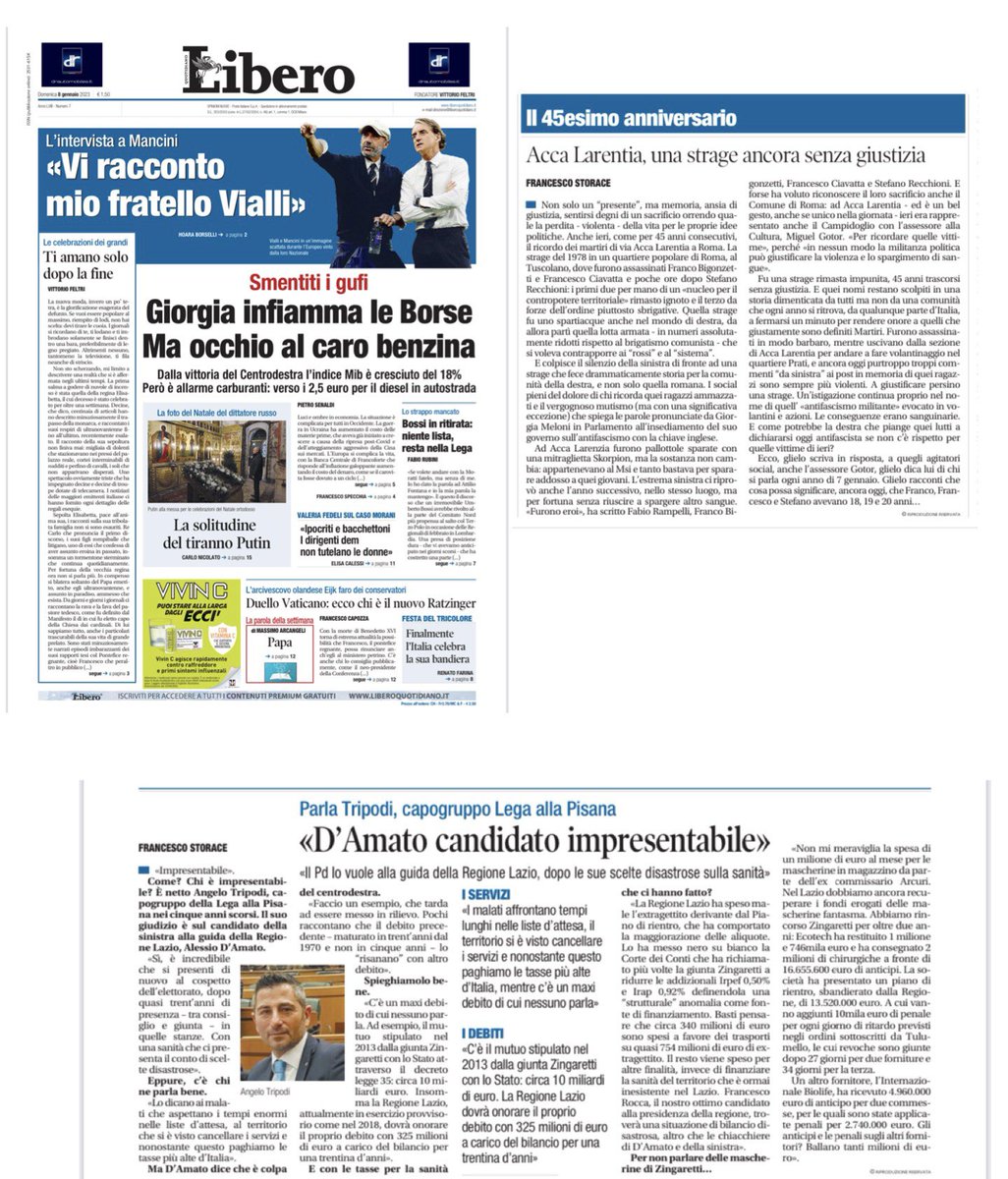 Storace's tweet photo. Da #Libero in #edicola: 45 anni dalla strage, senza giustizia. #AccaLarentia
E #Tripodi (#Lega) denuncia: “Impresentabile il candidato del #Pd nel #Lazio” https://t.co/pq99vxYjUy