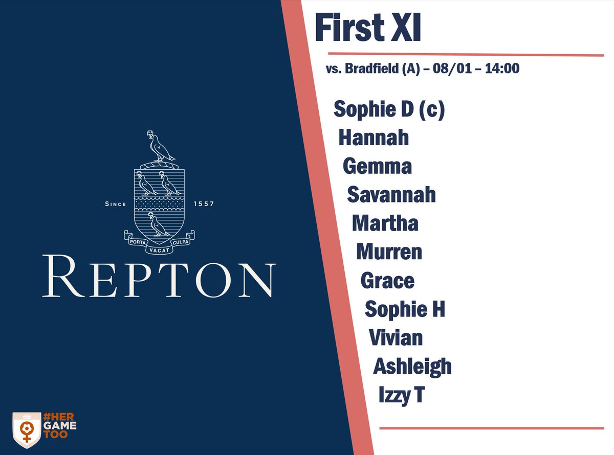 ReptonGFC's tweet photo. TEAM NEWS

Two strong squads to face @BradfieldXI with lots of new faces making their Repton debuts.

@reptonfootball
@ReptonSport

@ReptonTheAbbey
@ReptonFieldHse
@ReptonTheGarden
@ReptonTheMitre https://t.co/K5audcEBk8