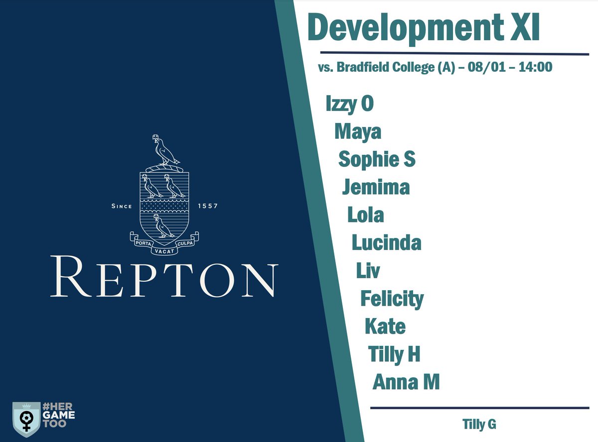 ReptonGFC's tweet photo. TEAM NEWS

Two strong squads to face @BradfieldXI with lots of new faces making their Repton debuts.

@reptonfootball
@ReptonSport

@ReptonTheAbbey
@ReptonFieldHse
@ReptonTheGarden
@ReptonTheMitre https://t.co/K5audcEBk8