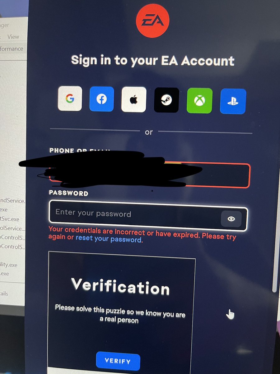 DreDree14's tweet photo. Please solve this problem😭 @EAHelp @EA i can’t login to my account https://t.co/F7zucoxTFv