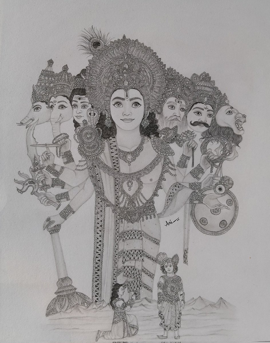 Most favourite character of Krishn from #RadhaKrishn 😍
Really this serial changed our lifeline🫶🏻
<a href="/Beatking_Sumedh/">Sumedh Vasudev Mudgalkar</a> 
<a href="/iammallikasingh/">Mallika Singh</a> 
<a href="/Kingbasantbhatt/">Basant Bhatt</a>
This is a little drawing of Vishnu's Visharoop!!Hope all like it🙏🏻
#sumedhmudgalker 
#mallikasingh
#BasantBhatt