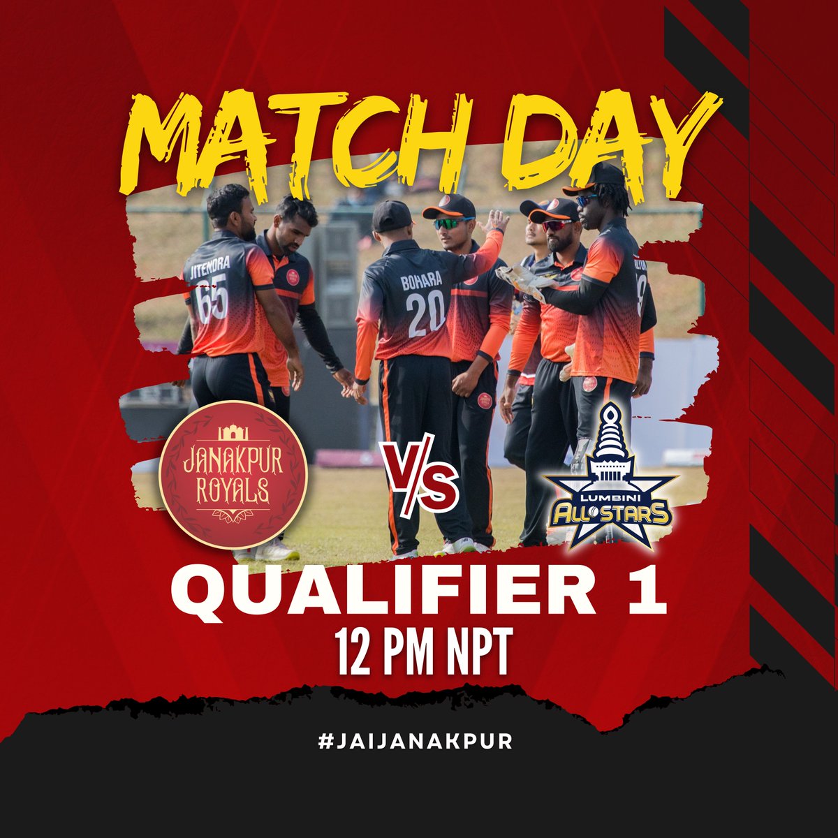 🔴⚫️ MATCH DAY: Qualifier 1
Live on: Action Sports 
Streaming: Ssixer App
Ticketing partner: Prabhupay 

#JanakpurRoyals #JaiJanakpur #NepalT20 #nepalt20league