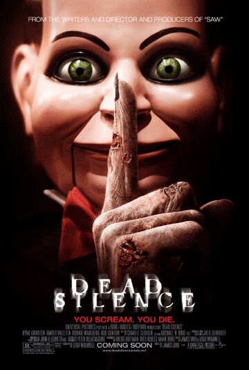 Dead Silence poster. #TheHorrorReturns #TheHorrorReturnsPodcast #THRPodcastNetwork #Horror #HorrorMovies #HorrorFilms #HorrorTelevision #HorrorSeries #HorrorPodcast #HorrorFamily #MutantFam #DeadSilence #JamesWan #LeighWhannell #TwistedPictures #UniversalPictures