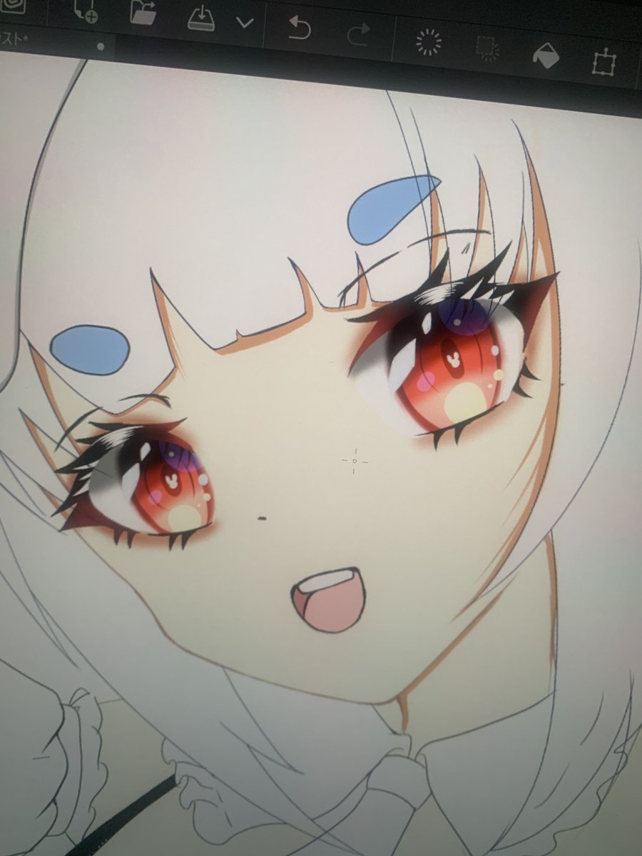 1girl solo white hair red eyes open mouth bangs short eyebrows  illustration images