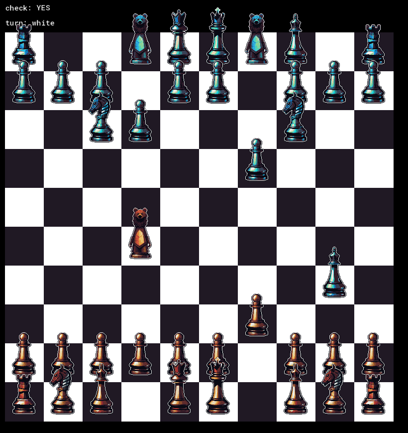KoltenRobison's tweet photo. Chess, now with bears!

#gamedev #indiedev #GameMaker #pixelart https://t.co/XvVxZHOjVs