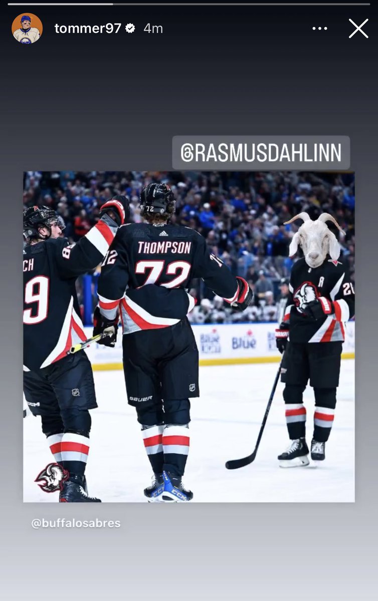 LLysowski's tweet photo. Tage Thompson made a slight edit to this photo after Rasmus Dahlin’s 5-point game. https://t.co/DhwQWv3MAF