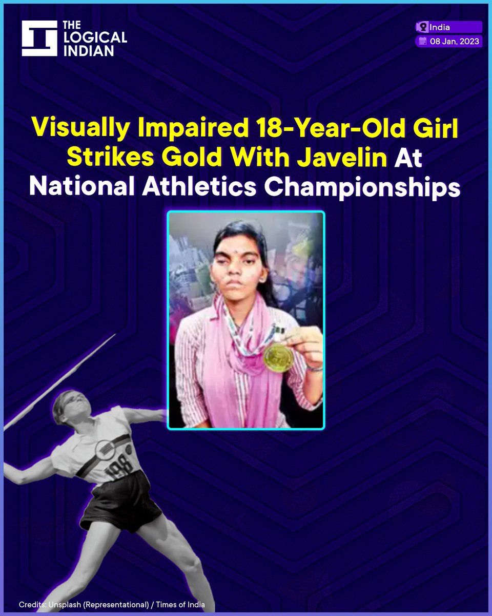 LogicalIndians's tweet image. Madhi Rathwa, an 18-year-old schoolgirl, won a gold medal in the javelin throw at the National Athletics Championships organized by the Indian Blind Sports Association in Delhi on December 14.

#visuallychallenged #javelinthrow #athlete