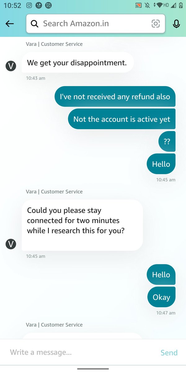 soww_aj's tweet photo. @AmazonHelp I'm still present. Another agent with the same reply. https://t.co/WsZCBFheZR