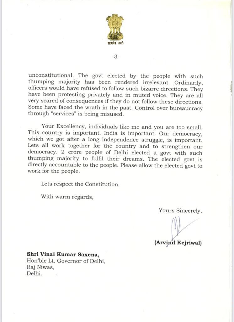 *MCD_Mayor_Election:*

Delhi's CM letter to Hon’ble LG...

Pls allow the elected govt to fulfil dreams of 2 cr people. Lets respect the Constitution. Lets strengthen democracy.