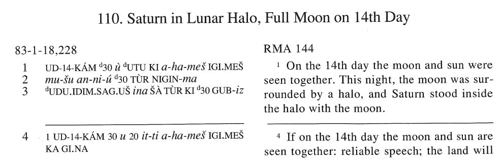 SumerianHittite's tweet image. #cuneiform  

Saturn in Lunar Halo, Full Moon on 14th Day

Astrological Reports to Assyrian Kings
(Akkullanu)

 1883-01-18, 0228 (SAA 06 110)
oracc.museum.upenn.edu/saao/saa08/cor…