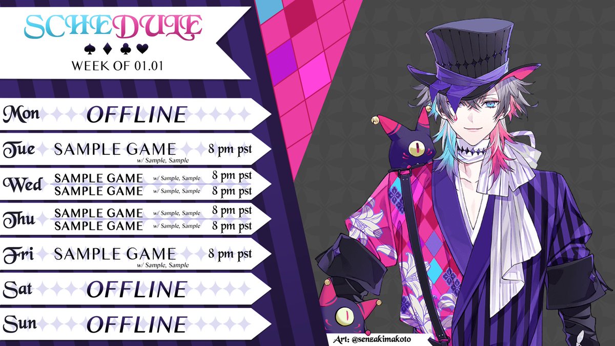 _Hatchetko's tweet photo. Very excited to share that I had the honor of creating @gavisbettel's schedule template!
Congratulations on your debut Gavis!!!๐ฉ
(Illustration: @senzakimakoto)
#Bettel_Debut #Jestart #holoTEMPUS https://t.co/gTho4iufdv