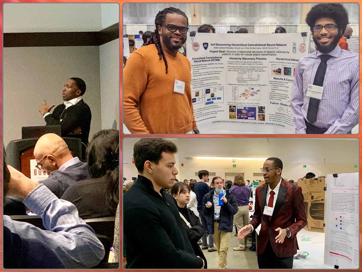 duanecoop's tweet image. #soproud of @Morehouse Mathematics alumni and students presenting work at the Joint Mathematics Meetings #JMM2023: (clockwise from left) Dr. Charles Wilkes ’13 @SDSU, Kobe Lawson-Chavanu ’23 (photo’d with his research advisor, Dr. Zerotti Woods ’14 @JHUAPL), and Taj Allamby ’24.