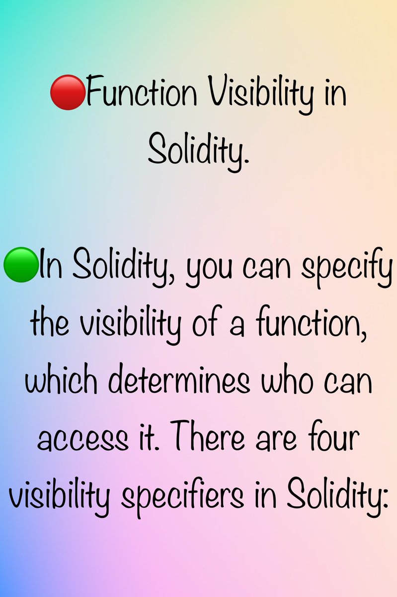 sujayvadavadagi's tweet image. Function visibility in Solidity.
#Solidity #smartcontracts #blockchain #web3