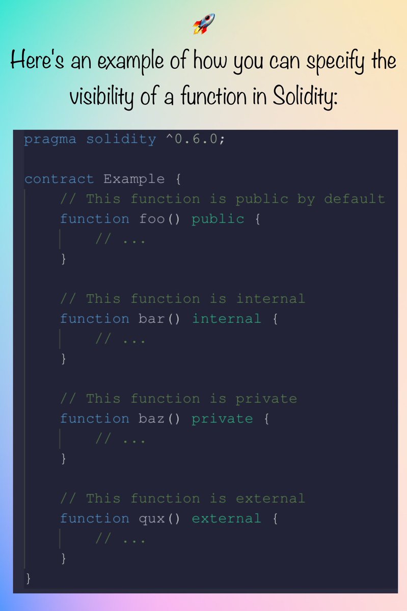 sujayvadavadagi's tweet image. Function visibility in Solidity.
#Solidity #smartcontracts #blockchain #web3