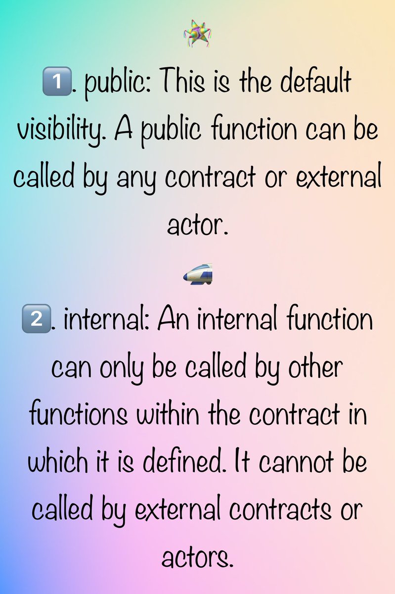 sujayvadavadagi's tweet image. Function visibility in Solidity.
#Solidity #smartcontracts #blockchain #web3